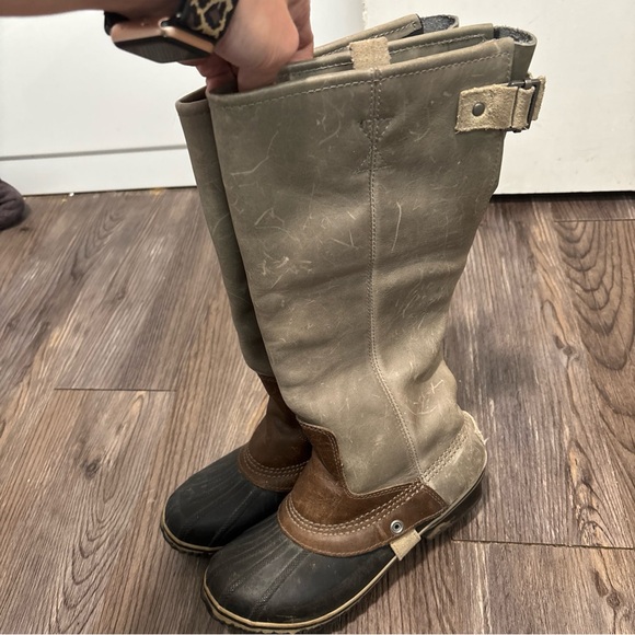 SOREL SLIMPACK TALL BOOTS Size 8 Equestrian Riding Leather Shale Gray Rain Snow - Picture 4 of 12